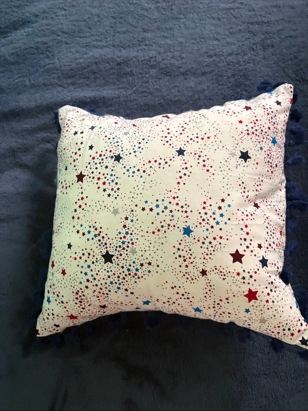 Star Print Decorative Throw Pillow - White with Red & Blue Stars